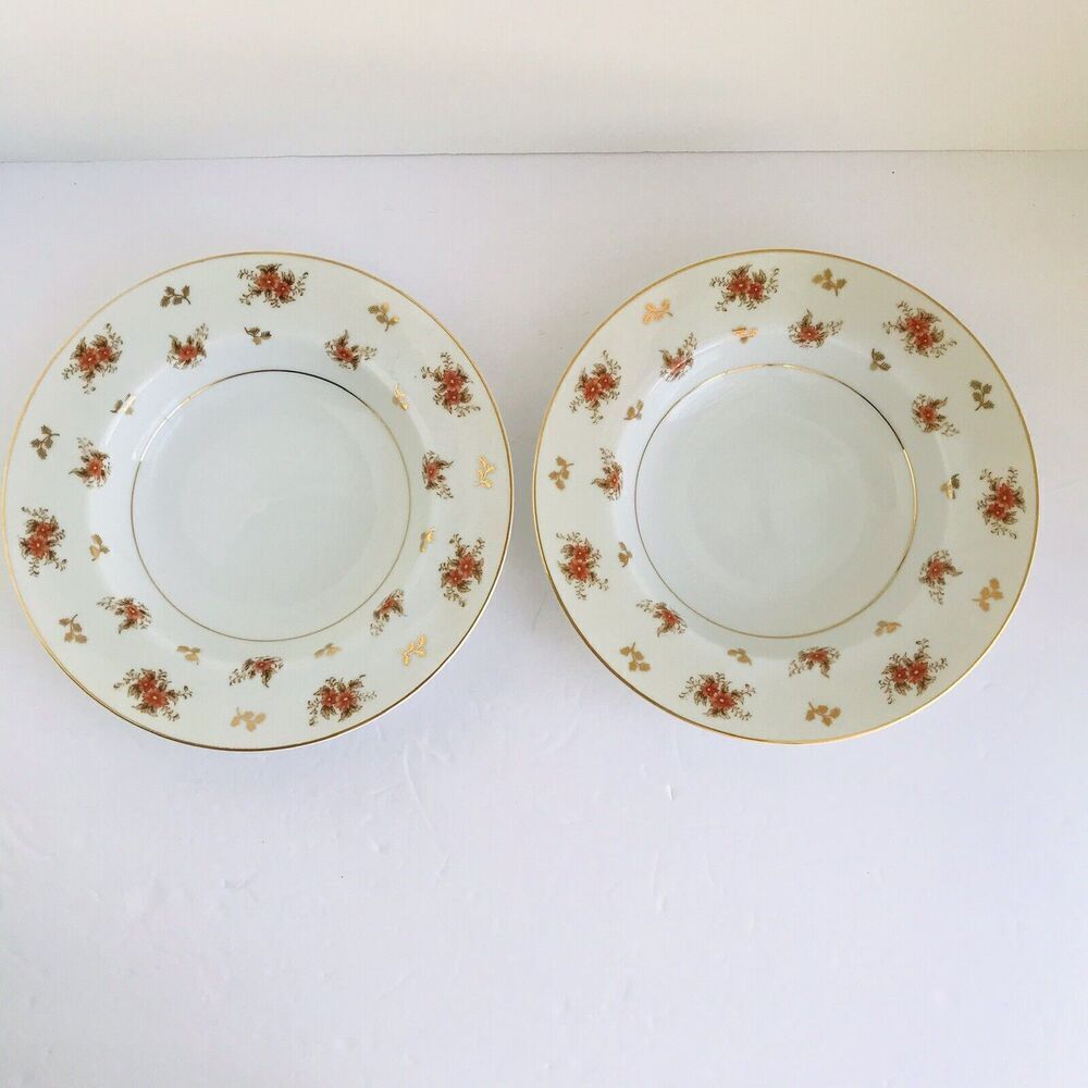 Noritake China 5153 DULCY 2 Soup Bowl Made In Japan Ivory Floral Gold Edge